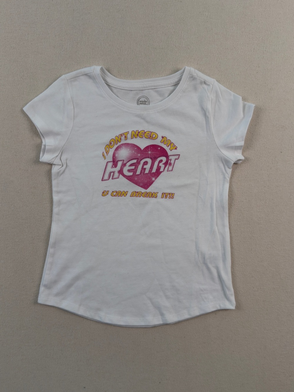 Wonder Nation Y2K White Heart Graphic Baby Tee Women’s Small Coquette